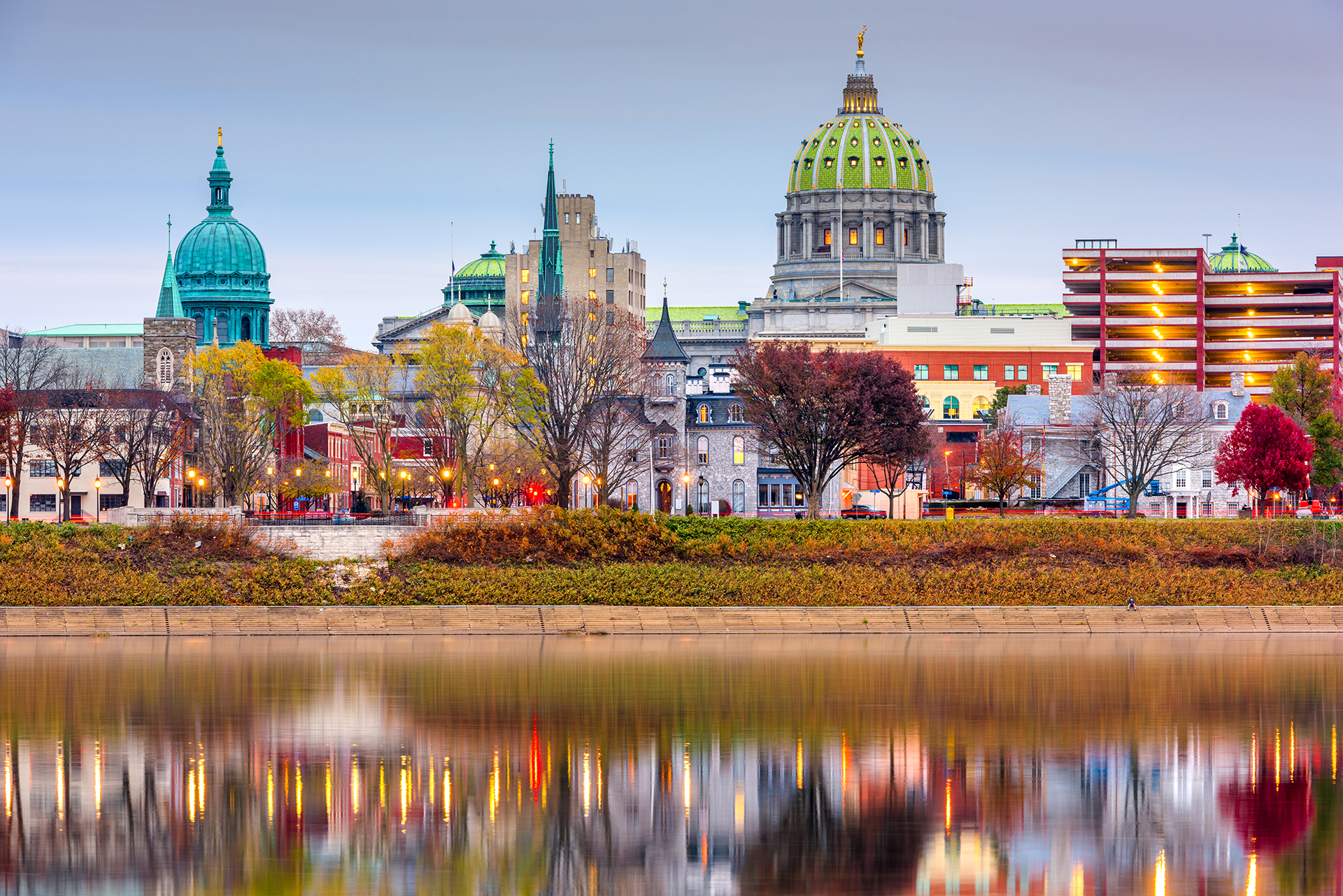 Harrisburg, Pennsylvania, USA skyline on the Susquehanna River Penalty Abatement
